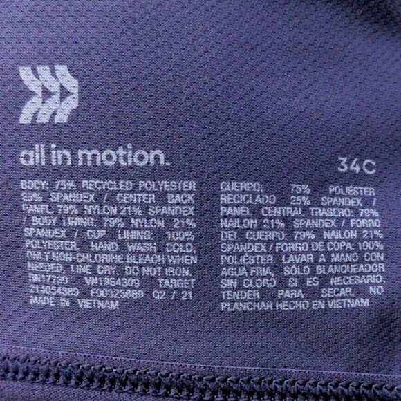 All in Motion Womens Sports Bra High Support Zip Front Racerback Purple Size 34C - Picture 10 of 10